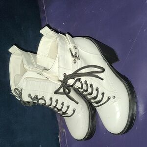 White and Black Heel Boots